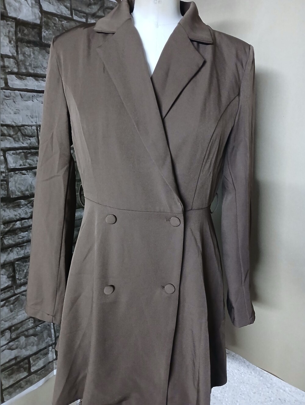 Cider Double-Breasted Brown Tailored Blazer Coat